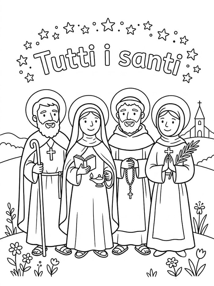 Tutti i santi stampabile per bambini da colorare