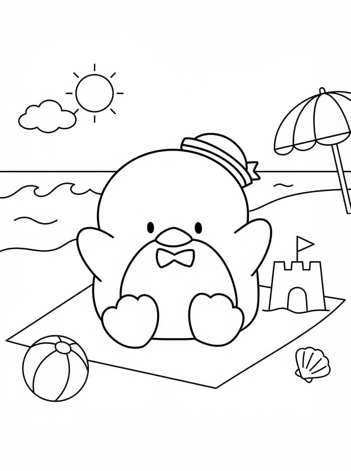 Tuxedo Sam in spiaggia da colorare