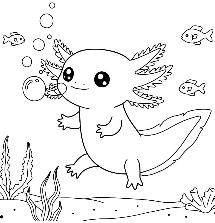 Un axolotl sta nuotando da colorare
