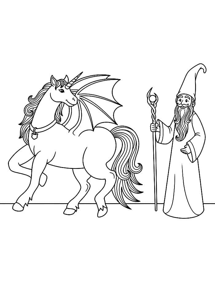 Unicorno E Strega da colorare