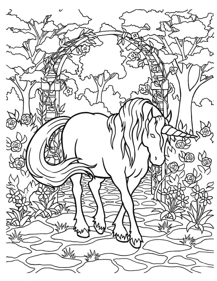 Unicorno Nel Bosco da colorare