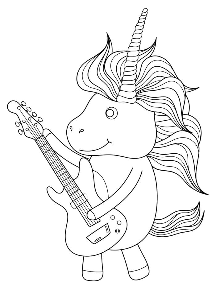 Unicorno che Suona la Chitarra da colorare