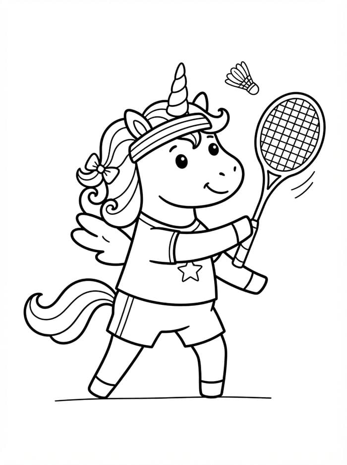 Unicorno che gioca a badminton da colorare