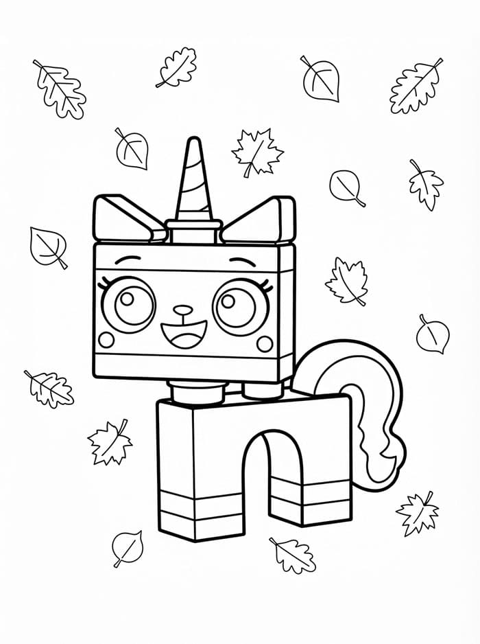 Unikitty con le foglie che cadono da colorare