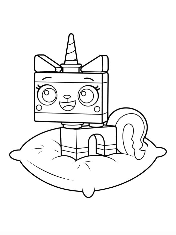 Unikitty su un cuscino da colorare