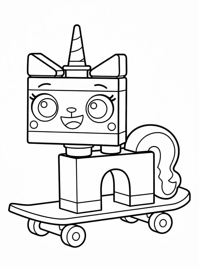 Unikitty sullo skateboard da colorare