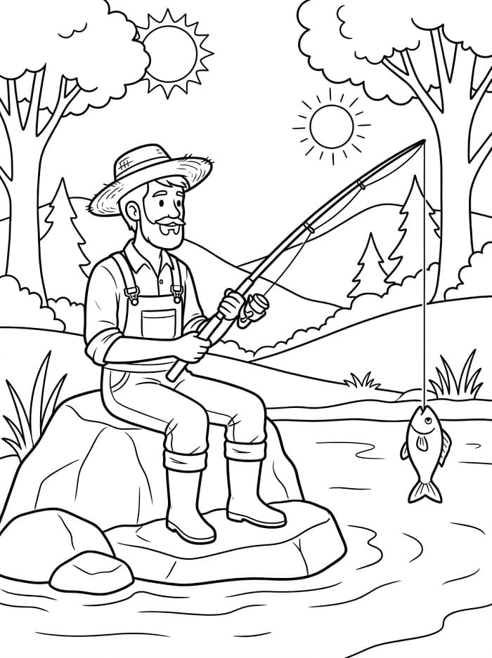 Uomo che pesca da colorare