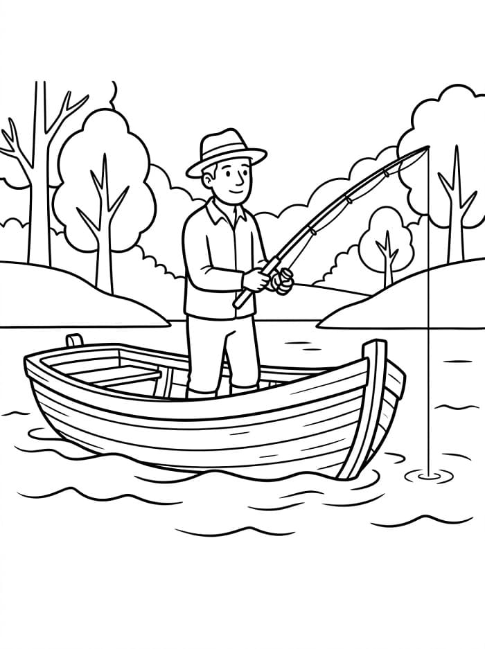 Uomo in piedi che pesca da colorare