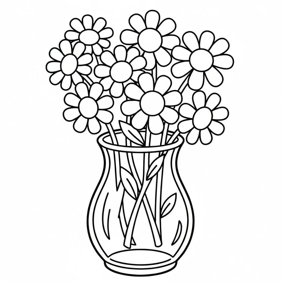 Vaso di Fiori con Margherite da colorare