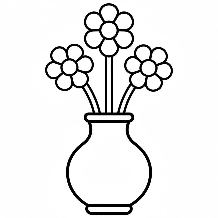 Vaso di Fiori con Tre Fiori da colorare
