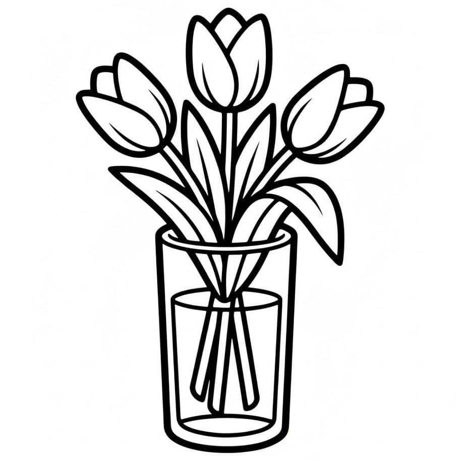 Vaso di Fiori con Tulipani da colorare