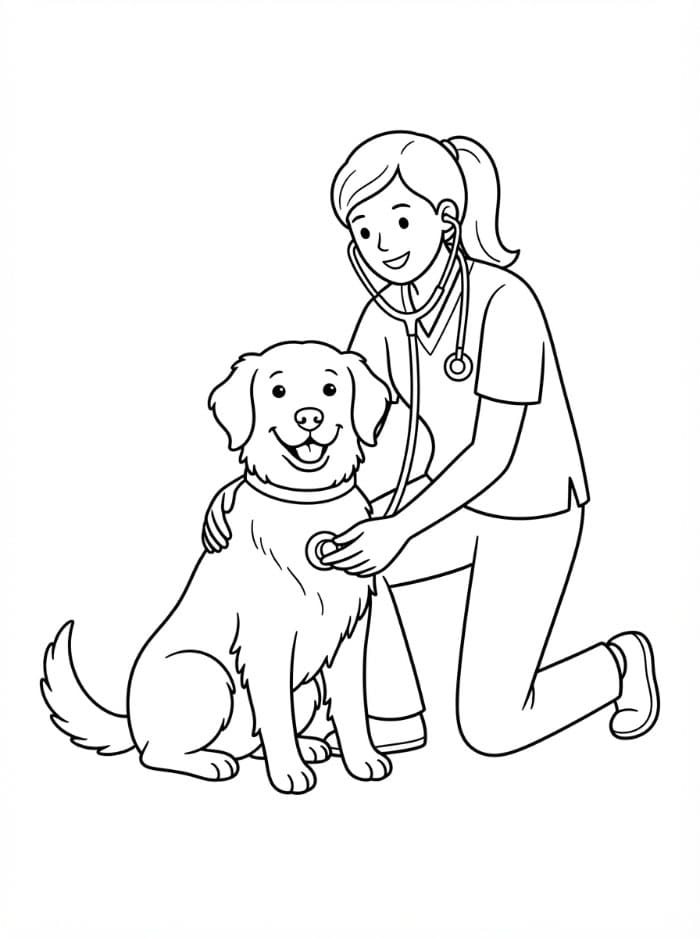 Veterinari che ausculta da colorare