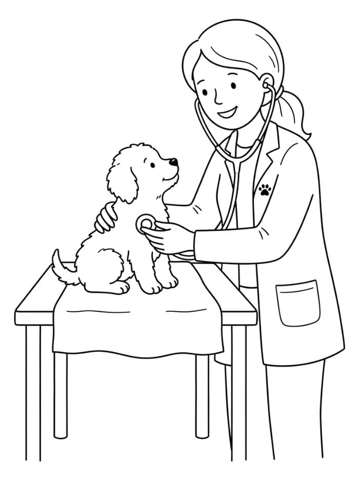 Veterinari che controlla cucciolo da colorare