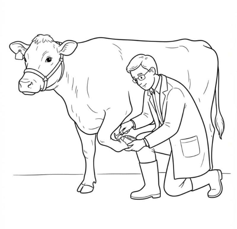 Veterinari che controlla lo zoccolo di mucca da colorare