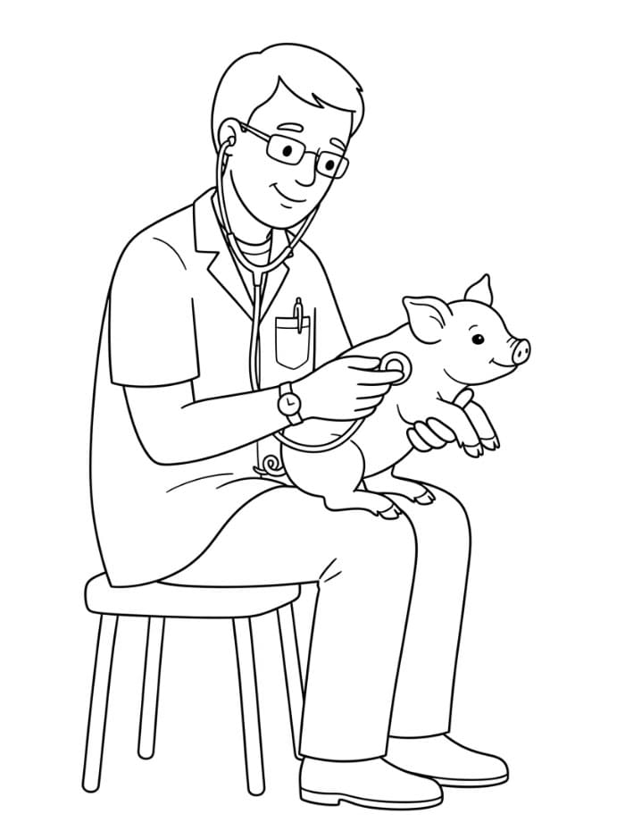 Veterinari che controlla maialino da colorare
