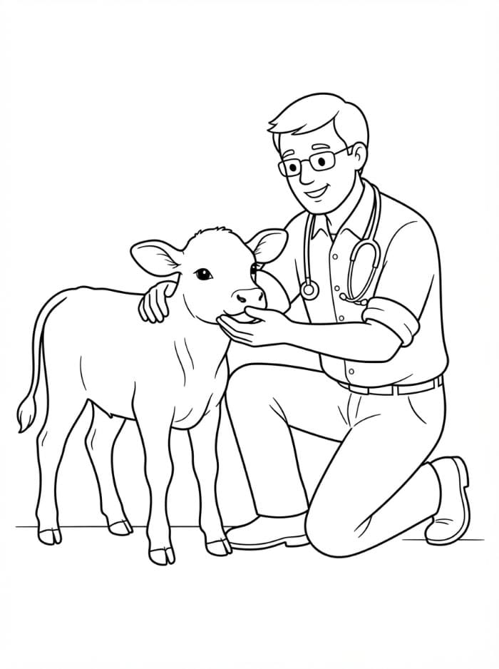 Veterinari che controlla vitello da colorare