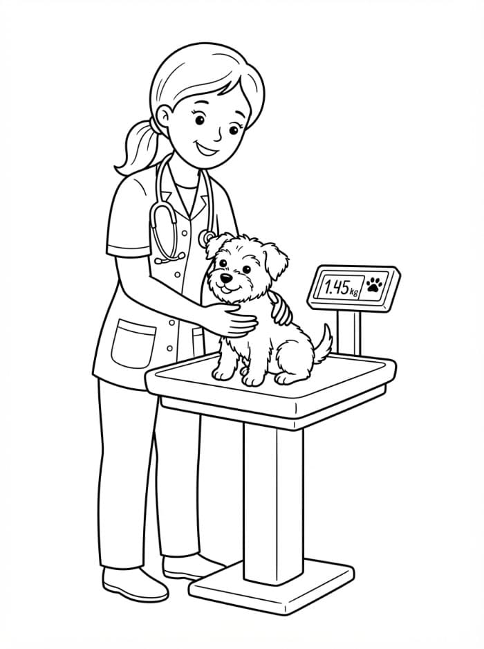 Veterinari che pesa animale da colorare