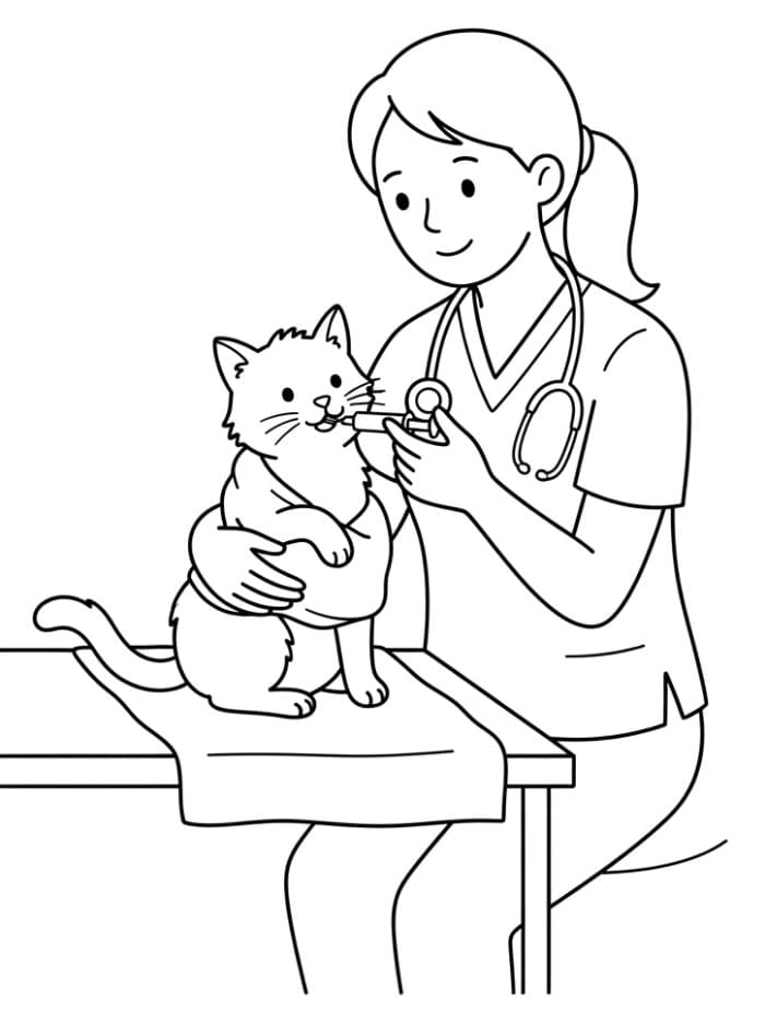 Veterinari che somministra medicina da colorare