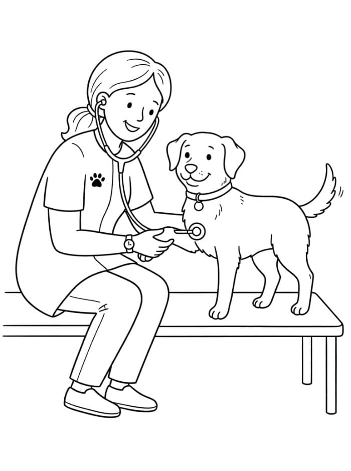 Veterinari che visita cane da colorare