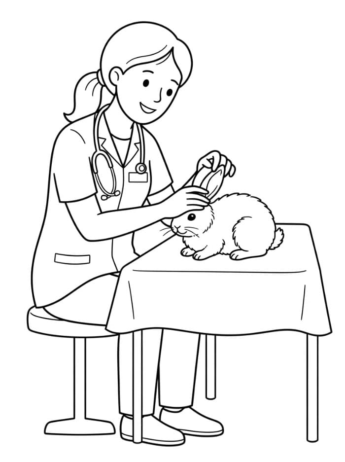 Veterinari che visita coniglio da colorare
