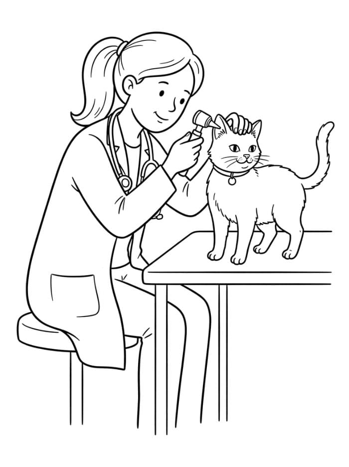 Veterinari che visita gatto da colorare