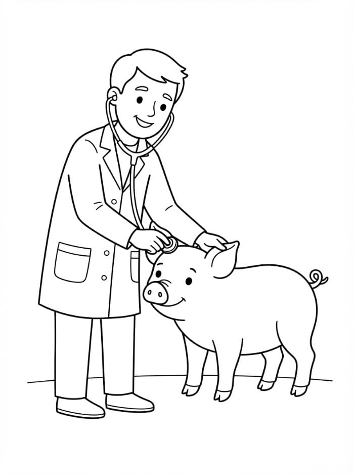 Veterinari che visita maiale da colorare