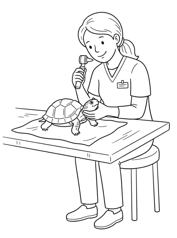 Veterinari che visita tartaruga da colorare