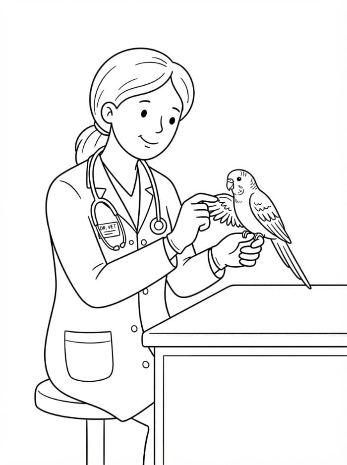Veterinari che visita uccello da colorare