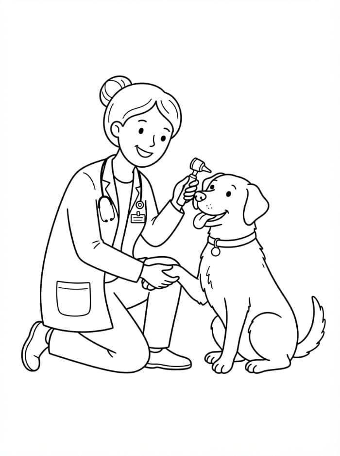 Veterinari con cane da colorare