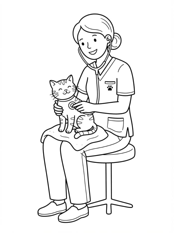Veterinari con gatto da colorare