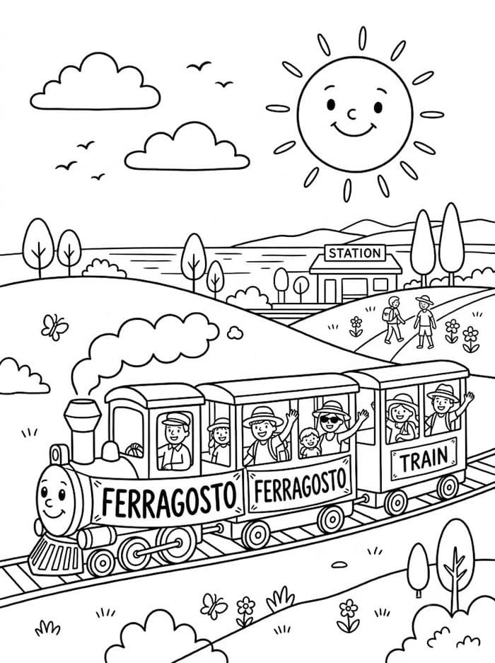 Viaggio in Treno di Ferragosto da colorare