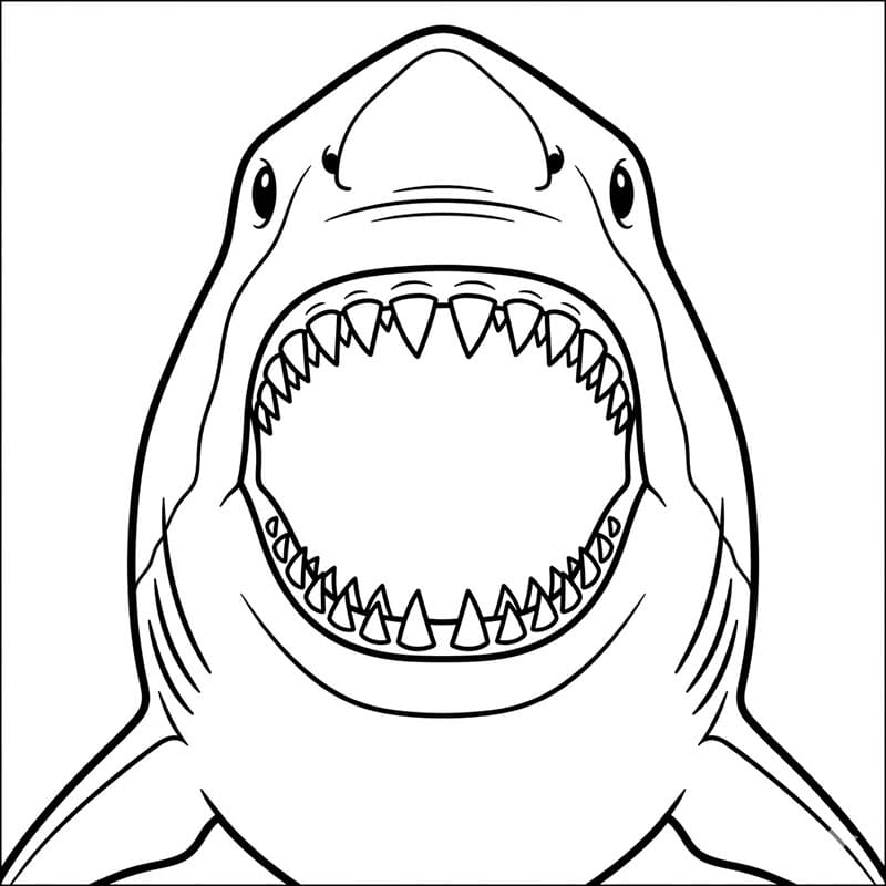 Vista frontale del Megalodonte da colorare
