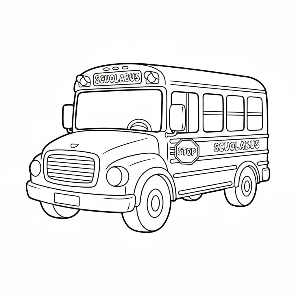 Vista laterale dello scuolabus da colorare
