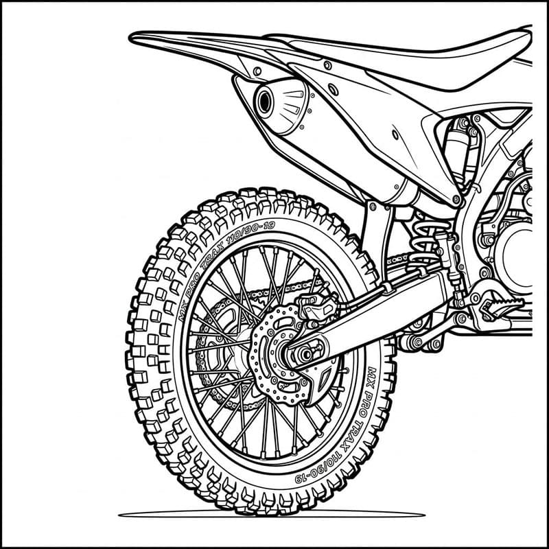 Vista ruota posteriore motocross da colorare