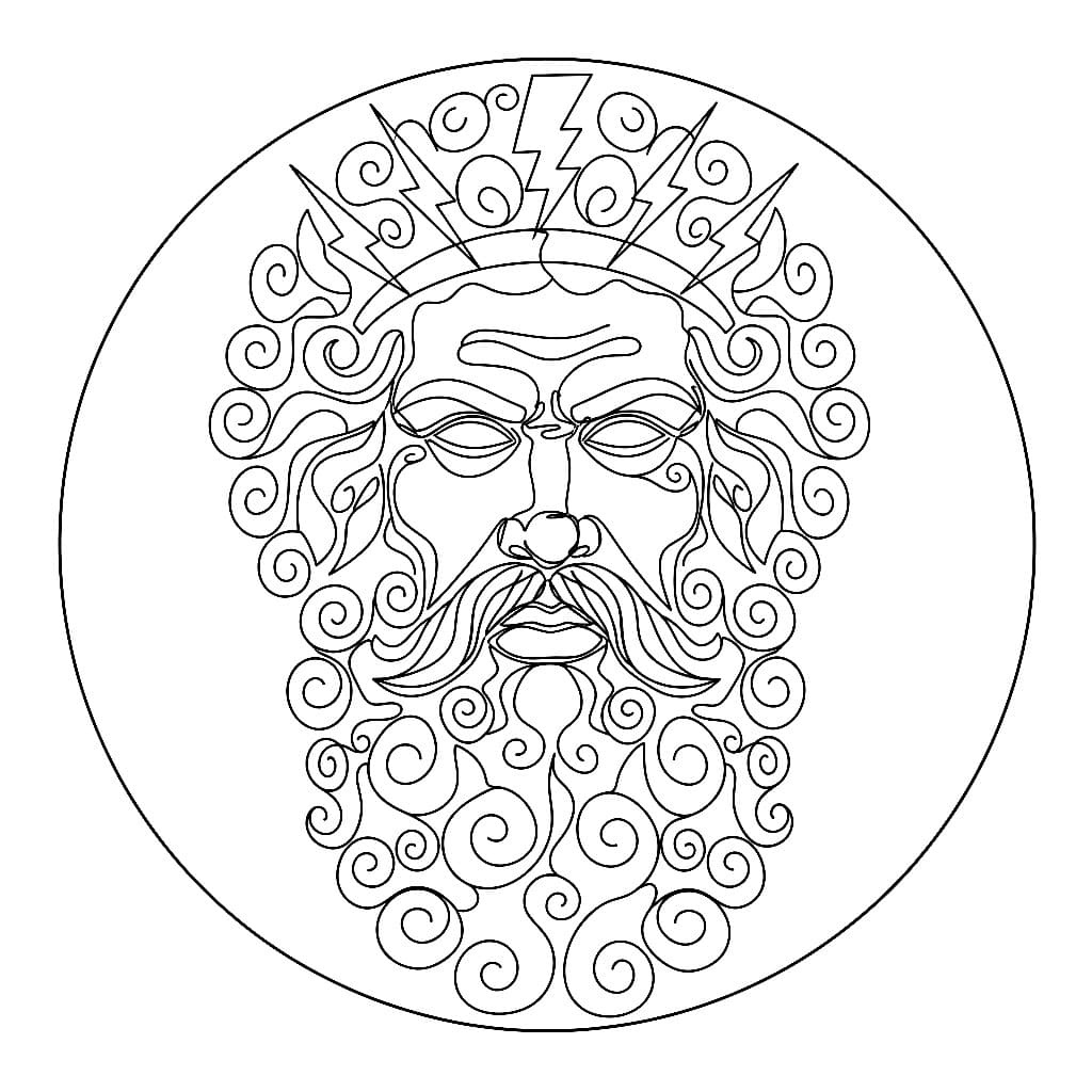 Volto di Zeus in stile monolinea da colorare
