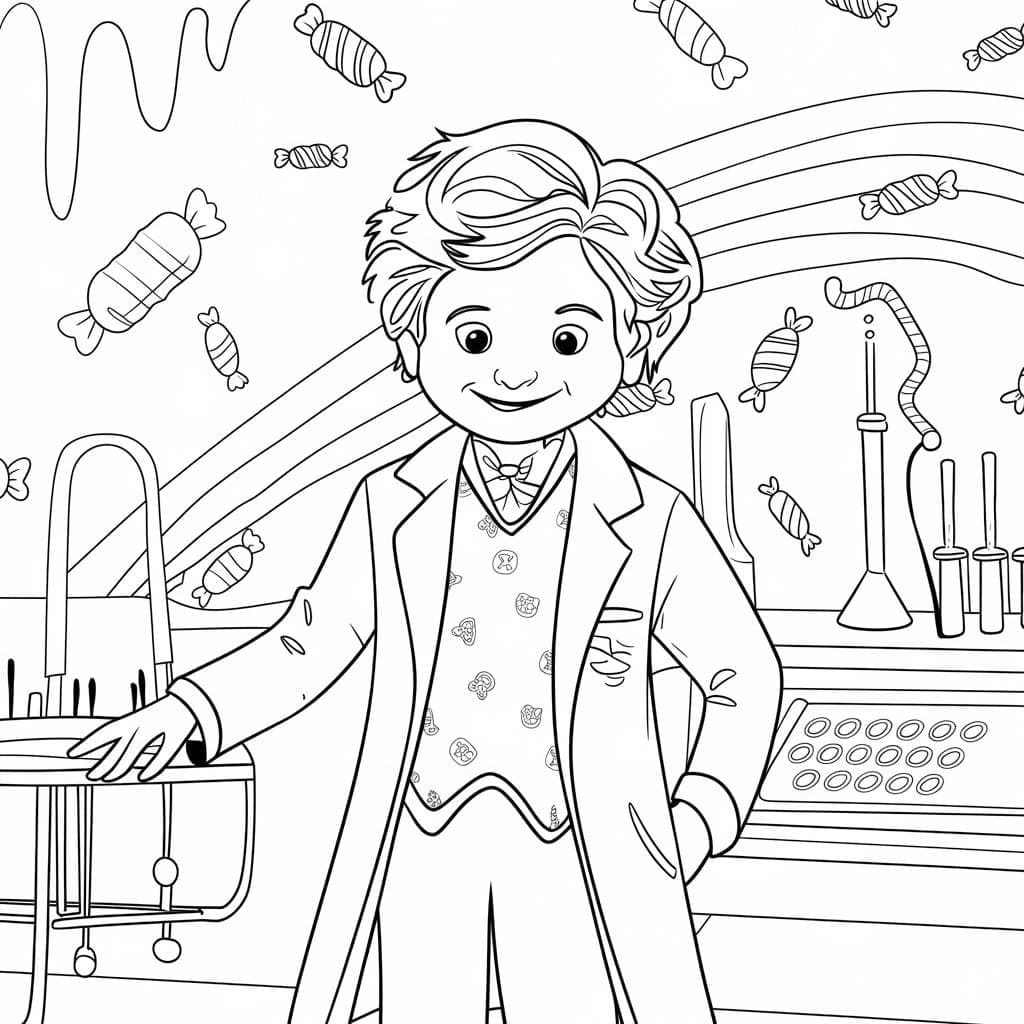 Willy Wonka sorridente da colorare
