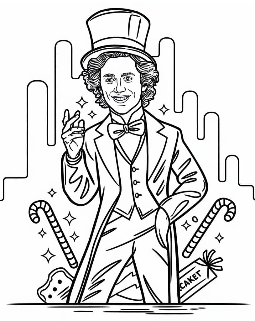 Wonka Timothee Chalamet da colorare