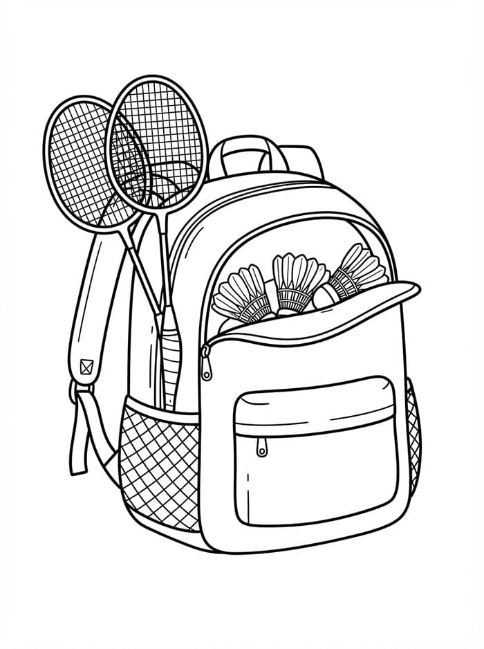 Zaino e attrezzatura da badminton da colorare