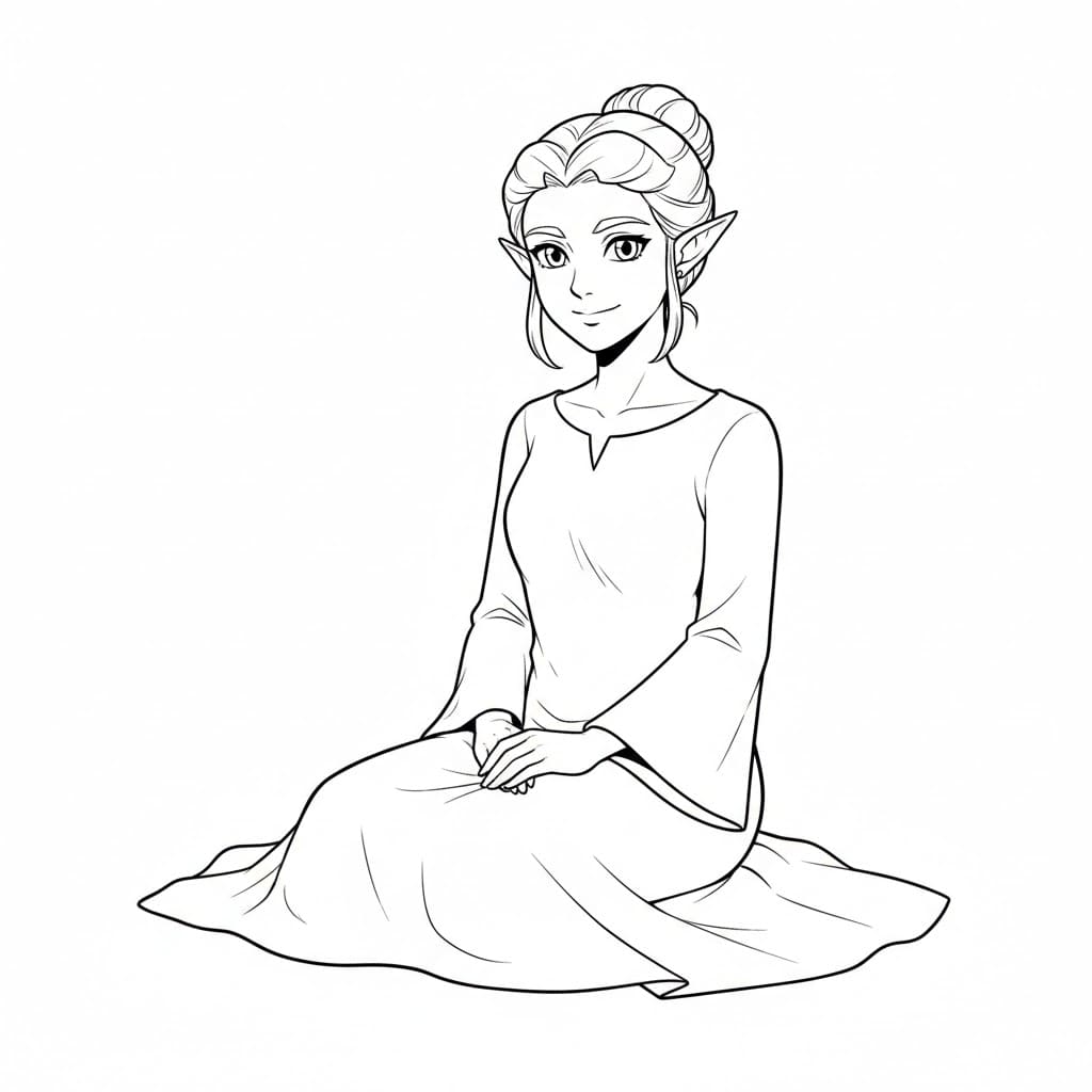 Zelda seduta rilassata da colorare