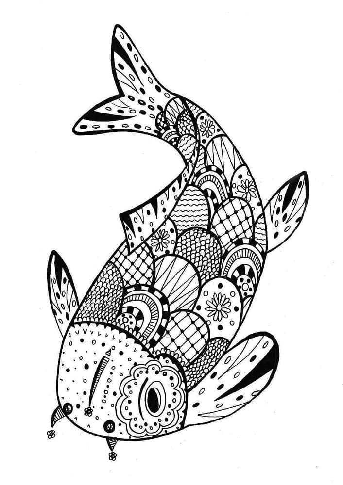 Zentangle Pesce Koi da colorare