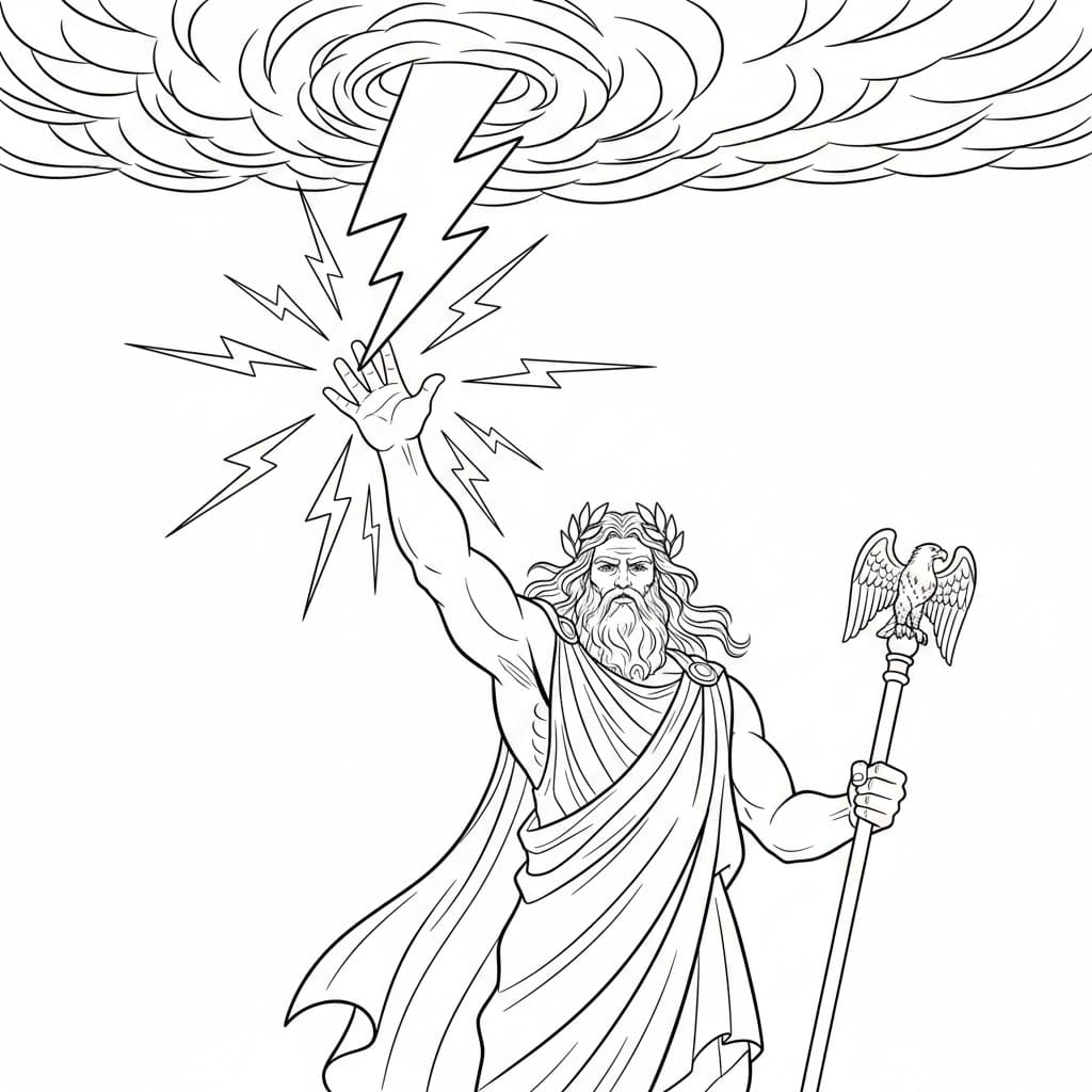 Zeus alza la mano da colorare