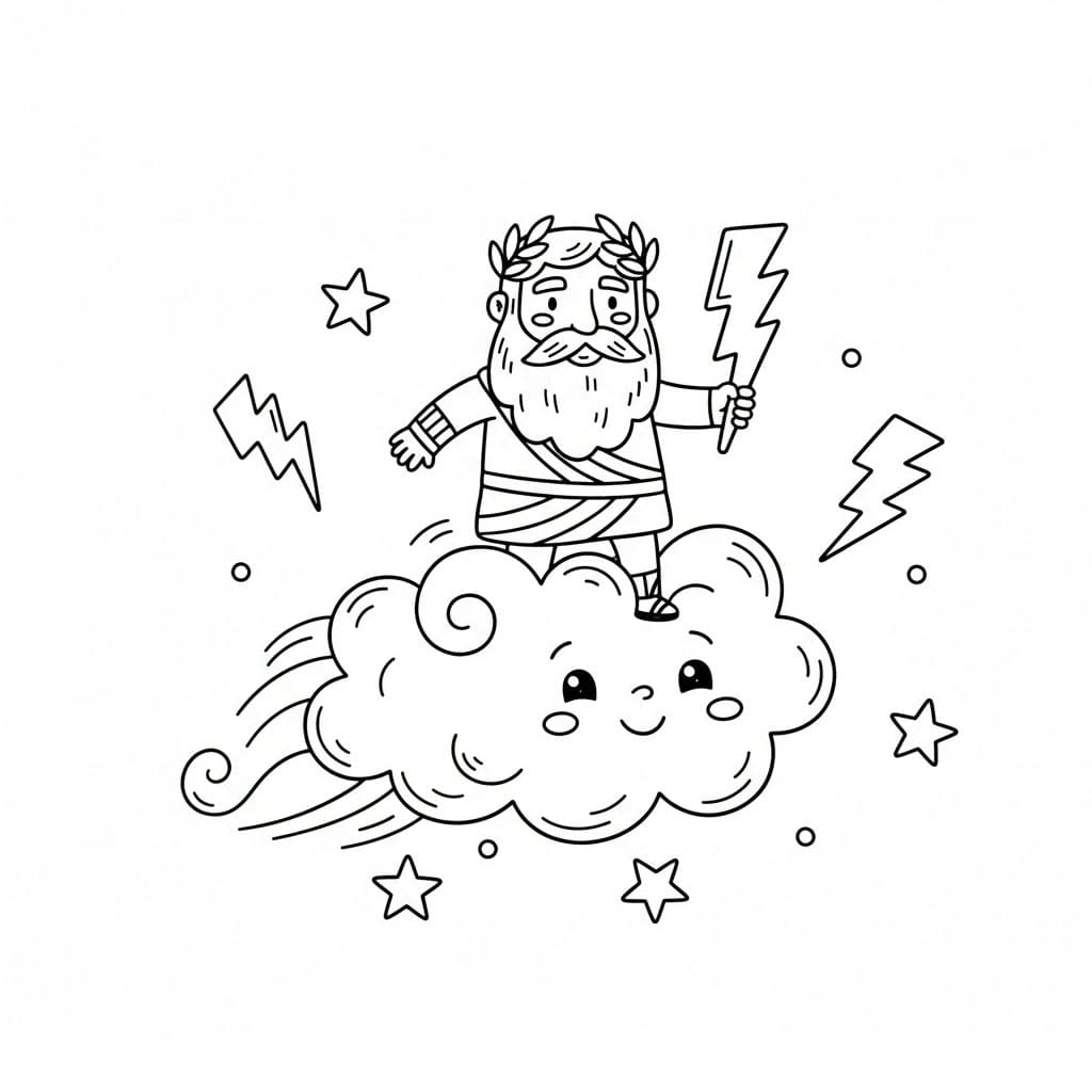 Zeus cavalca una nuvola da colorare