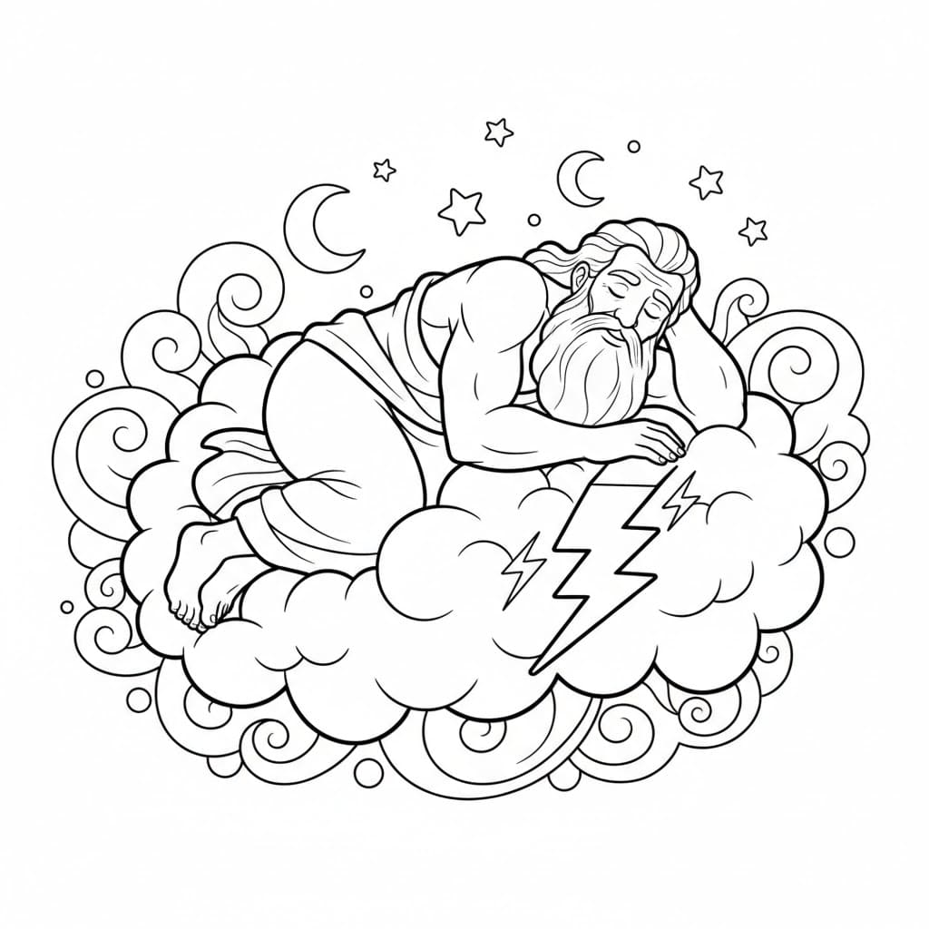 Zeus che dorme su una nuvola da colorare
