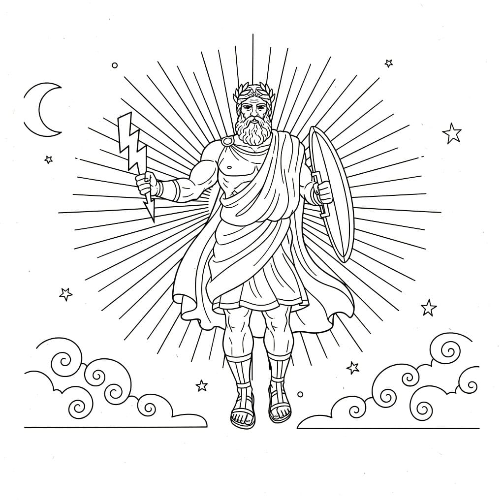 Zeus che fluttua nel cielo da colorare