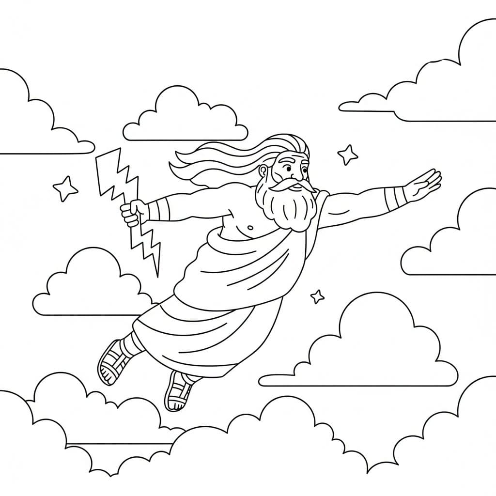 Zeus che vola nel cielo da colorare