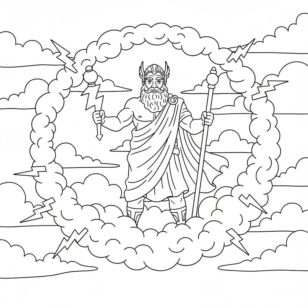 Zeus circondato dalle nuvole da colorare