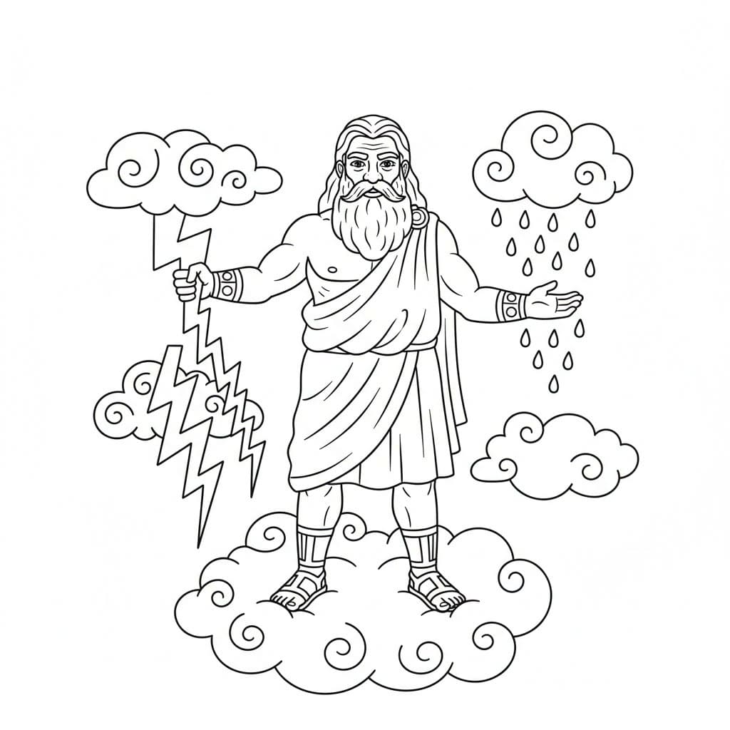 Zeus controlla la pioggia e il tuono da colorare
