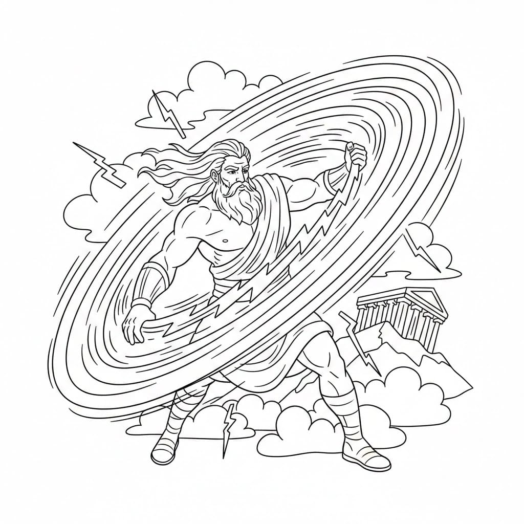 Zeus lancia un fulmine da colorare