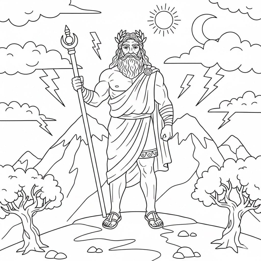 Zeus sul monte Olimpo da colorare